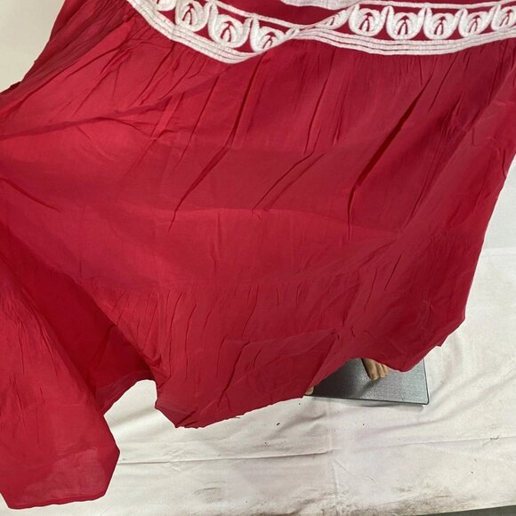 NEW CHAKERIS Floral Embroidered Midi Skirt Red/White Size L Full A-Line Skir - Picture 8 of 10